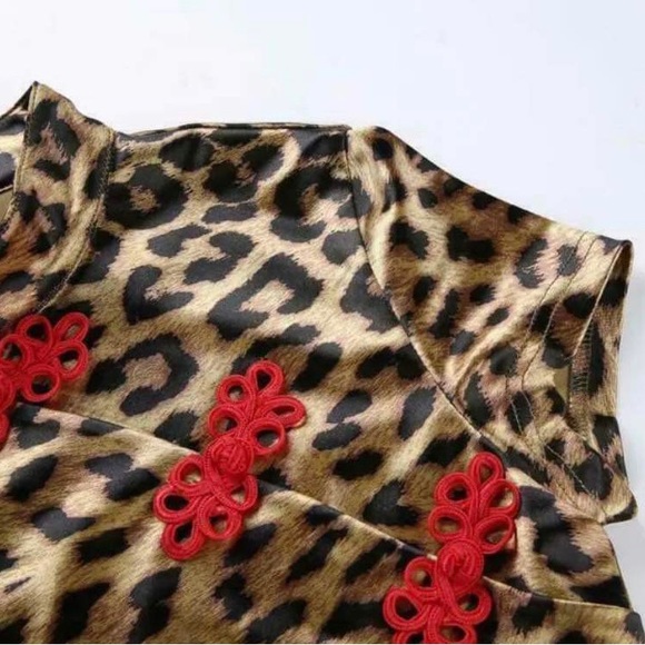Trendy Sexy Leopard Print Chinese Inspired Mini Cheongsam Bodycon Dress - Picture 3 of 8